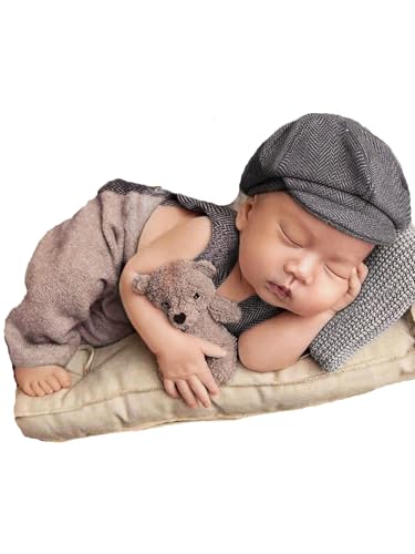 Newborn Baby Boy Suspender Pants Photo Outfits Gentleman Photography Outfit Girl - color: Khaki3
