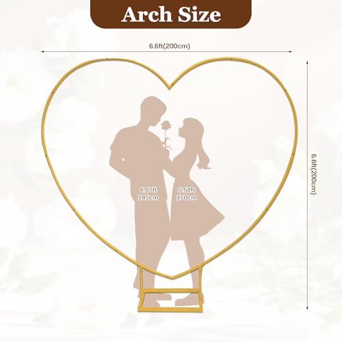 Heart Shaped Metal Balloon Arch Kit,6.6ft Wedding Heart Arch Backdrop Stand,with Water Bag for Proposal, Wedding, Valentine’s Day, Bridal, Birthday Party Decorations (Gold-Regular-S) - style: Gold-Regular-Small