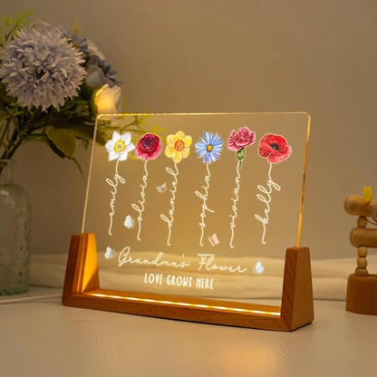 Customized Grandma's Garden Night Light, Personalized Birth Month Flower with Kids Name Acrylic LED Lamp, Mother Day Gift, Grandma Gift, Mom Gifts, Gifts for Birthday - color: Style 4