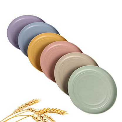CAMBUY Wheat Straw Plates Lightweight Unbreakable Dinner Dishes Plates Set Dishwasher & Microwave Safe (Small 6 Pack 5.9') - color: Small Multicolour