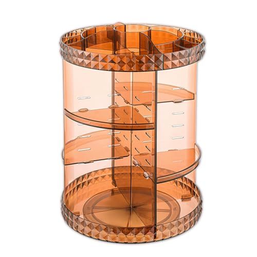 V-HANVER 360 Rotating Makeup Organizer Perfume Organizer Coffee Color Cosmetic Storage Display Case Large Capacity Beauty Holder Adjustable Partition Height for Bedroom Dresser or Bathroom Vanity - color: Coffee