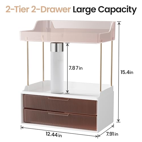 Delamu Bathroom Organizers and Storage, 2 Tier 2 Drawer Makeup Organizer Countertop, Easy to Install, Ideal for Bathroom Counter, Vanity, Ideal for Women Girls, Grapefruit - color: Grapefruit, size: 2Drawers 1 Pack
