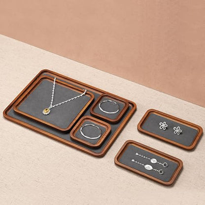 Solid Wood Jewelry Display Flat Tray for Rings Earrings Necklace Bracelet, Jewelry Photograph Display(Grey,S) - color: Grey, size: 10 * 10 * 1.5cm