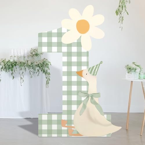 Croblissful One Silly Goose Party Decorations 1st Birthday Backdrop Duck Animal Background Prop for Birthday Baby Shower Party Supplies(Sage Green,One Goose) - color: Sage Green, style: One Goose