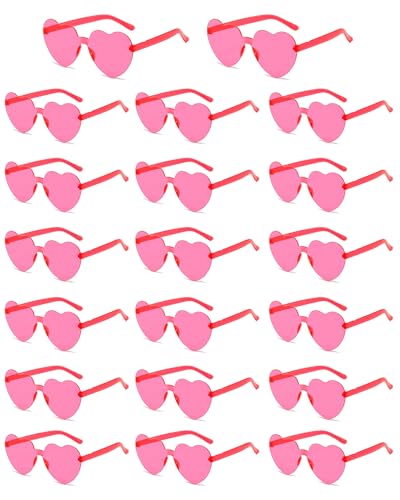 20 Pairs Heart Shaped Sunglasses for Women Colorful Glasses Fun Trendy Transparent Heart Sunglasses Party Favor - color: Rose Red - 20 Pack