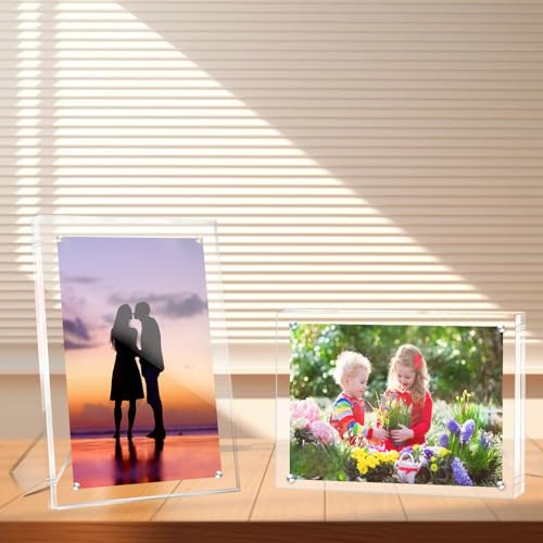 1 Pack(11×14) Acrylic Picture Frames Clear Magnetic Photo Frames Freestanding Lucite Acrylic Block Frame Frameless Desktop Display for Home Office - size: 11"x14"-1Pack
