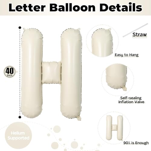 40 Inch Cream HBD Balloons for Boho Birthday Party Decorations, Giant Beige HBD Letter Foil Mylar Balloon Banner Helium Supported, Ivory White Sand Neutral Happy Birthday Sign for Girls Women Boys Men - color: Cream - Hbd