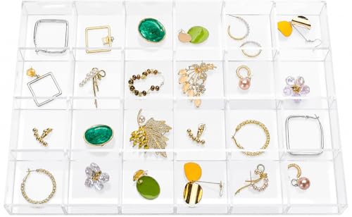 Large Clear Jewelry Organizer Display Tray, Storage Case for Rings, Earrings, Necklaces, Acrylic Drawer Organizer Trays (24 Grids) - color: 24 Grids