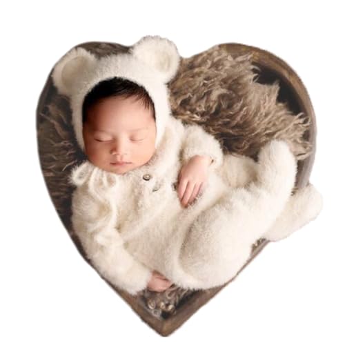 2Pcs Newborn Photography Props Boy Photo Posing Outfits Baby Photoshoots Girl Crochet Bear Hat Romper - color: White B