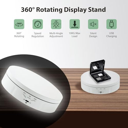 Mcbazel Motorized Rotating Display Stand, 5.7inch 360 Degree Electric Spinning Turntable Display Stand for Photography Shows/Jewelry/Watch/3D Models/Cake/Cup Ect,Load-Bearing Capacity is About 10kg - color: White+5.7inch