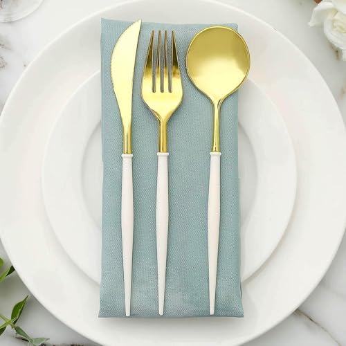 Efavormart 24-Pack 8" Gold and Ivory Disposable Plastic Silverware; Timeless Dual-Tone Heavy-Duty Cutlery for Vintage Weddings, Thanksgiving Feasts and Heritage Banquets - color: Gold/Ivory, size: 8"