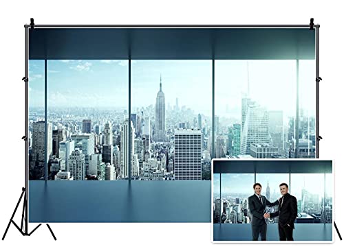 AOFOTO 8x6ft Business Office Sash Window Backdrop French Window Photography Background Casement Work from Home Modern City Building New York Skyscraper Photo Studio Props Woman Man Portrait Vinyl - size: 8x6ft