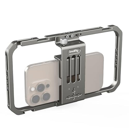 SmallRig Universal Smartphone Video Rig for iPhone 17 16 15 14 for Samsung, Filmmaking Vlogging Rig Aluminium Alloy Phone Video Cage Grip with Cold Shoe Mount for Videomaker Videographer - style: Cage