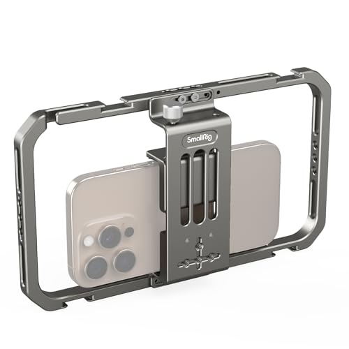 SmallRig Universal Smartphone Video Rig for iPhone 17 16 15 14 for Samsung, Filmmaking Vlogging Rig Aluminium Alloy Phone Video Cage Grip with Cold Shoe Mount for Videomaker Videographer - style: Cage