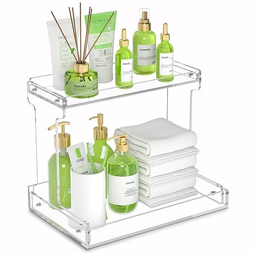 NPPLUS Bathroom Countertop Organizer, 2-Tier Clear Acrylic Counter Storage Shelf for Bathroom Counter Organizer, Clear Makeup Storage Vanity Trays for Cabinet, Kitchen Spice Rack - style: Bathroom Countertop Organizer