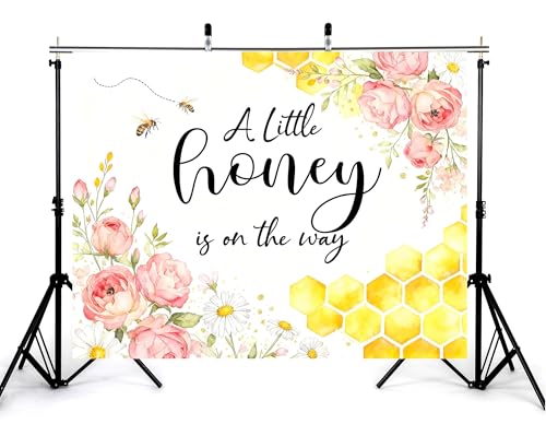 7x7ft A Little Honey Baby Shower Backdrop Sunflower Berry Bee and Minimal Honeycomb Photography Background Simple Sweet Baby Shower Party Decor Photo Booth Banner Props - size: 7x7ft