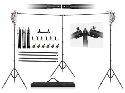 Jiang&Rong 8.5 x 20ft (H x W) Adjustable Photo Backdrop Stand Kit, Large Photography Background Stand with 308°Angle Rotatable Connector for Wedding, Birthday, Party