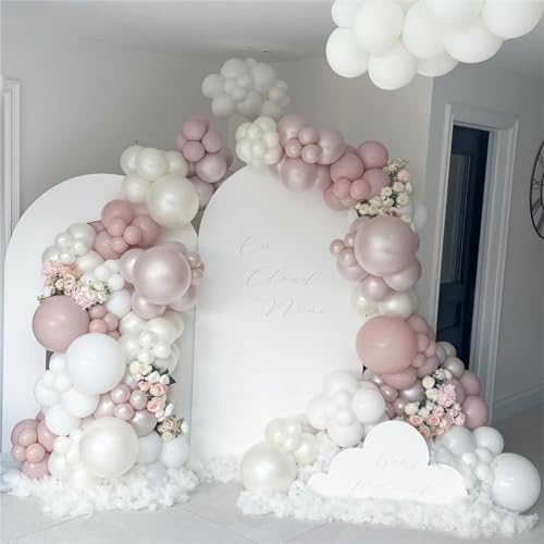 Double Stuffed White Balloons Different Size 115Pcs 5/10/12/18 Inch White Pearl Balloons Arch Garland Kit for Wedding Bridal Shower Birde to be Engagement Baby Shower Birthday Party - color: White