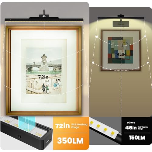 24Inch Picture Lights Battery Powered 6000mAh -3 Pack Black Wireless Remote Control Sconces for Gallery, Living Room, Museum & Large Wall Art - color: Black, size: 24IN-3pack