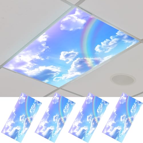 Outus 4 Pcs Fluorescent Light Cover Classroom Lighting Cover with 10 Magnets Light Filter Magnetic Ceiling Panel Decoration 2 x 4 ft (23.62 x 47.24 Inch) Reduce Glare for Office School(Sky) - style: Sky