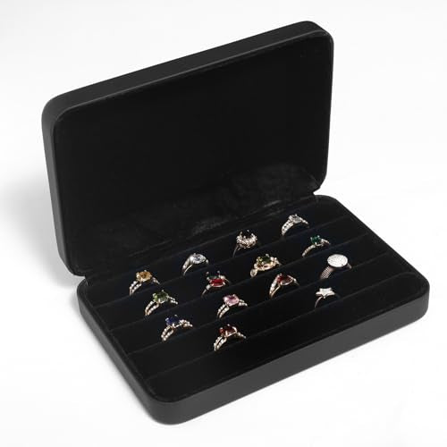 Jewelry Ring organizer Box, Portable Small Storage Display Case, Fashion Jewelry Tray Holder Showcase, Ring Boxes for Multiple Rings Fits for Travel or Home Organizers (Black Big) - color: Black B