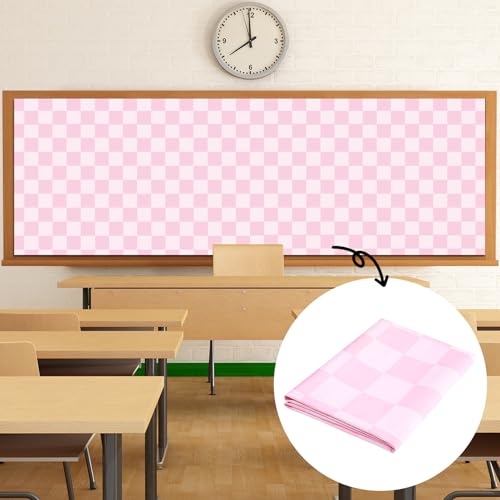 120x47 in Bulletin Board Fabric Background Back to School Classroom Decoration Large Polyester Photography Backdrop for Class Home Office Wall Decor Pillows Curtains Crafts Pink Checkered - style: Pink Checkered