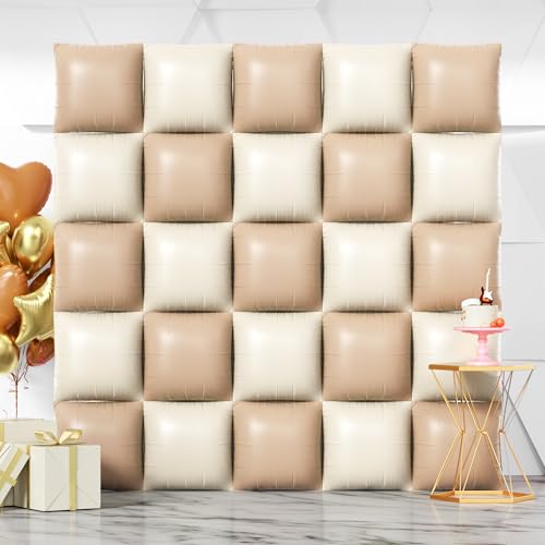 NISOCY 25PCS Coffee White Square Foil Balloons Wall Backdrop Double Sided Coffee Sand White Balloons Arch Kit for Birthday Bridal Baby Shower Gender Reveal Wedding Thanksgiving Party Decorations - color: F01 - Coffee and Sand White, size: 25PCS