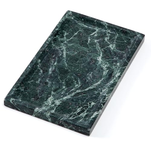 Natural Marble Tray for Home Decor Bathroom Kitchen Vanity Dresser Genuine Marble Storage Tray for Cosmetics/Jewelry Non-Resin/Non-Ceramic 9.8"*6" - color: Green