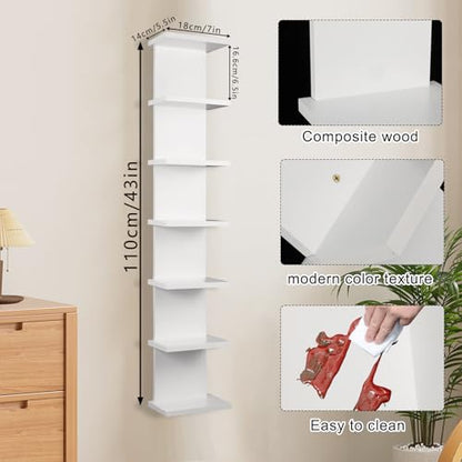 2 Pack 7 Tier Wall Shelf Unit - 7-Tier Lack Floating Shelf, Compact Display Floating Shelves, Vertical Column Wall Decor Mount Float Storage Tall Tower Shelves for Bedrooms, Living Rooms