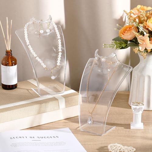 AceOrbit 6 Pcs Acrylic Necklace Display for Vendors, Jewelry Bust Stand Holder, 7.87 x 5.12 x 2.36 Inch Jewelry Display Mannequin for Earrings Necklace, Retail Store & Trade Shows (Clear) - color: Clear