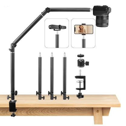 Heavy Duty Overhead Camera Desk Mount Stand 14.5"-41" with 1/4" Screw, 3-Section 360°Rotatable Detachable Articulating Boom Arm with Enlarged Handle C Clamp, Tabletop Light Stand for Streaming Vlog - color: DTMS05