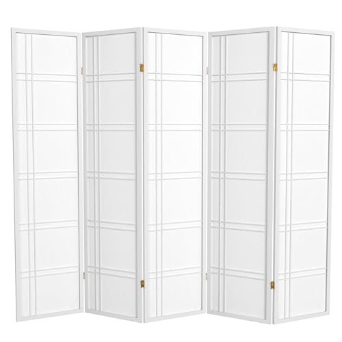 Red Lantern 6 ft. Tall Double Cross Shoji Screen - White - 5 Panels - color: White, size: 5 Panel
