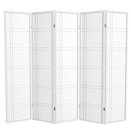 Red Lantern 6 ft. Tall Double Cross Shoji Screen - White - 5 Panels - color: White, size: 5 Panel