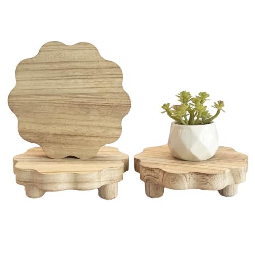 3 Pack Small Scalloped Wood Risers for Display ,Wooden Stands with Removable Feet Farmhouse Rustic Decor for Table Tiered Trays Home Kitchen Decoration (Light Brown, 5.9 Inch) - color: Light Brown, size: 5.9 inch