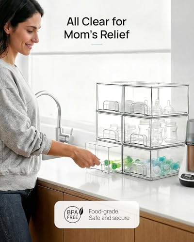 Vtopmart 4 Pack Small Clear Stackable Storage Drawers,Acrylic Bathroom Makeup Organizer,Plastic Storage Bins For Vanity, Undersink, Kitchen Cabinets, Pantry, Home Organization - style: 4pack-Clear