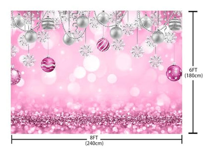 AIBIIN 8x6ft Winter Wonderland Backdrop Snowflake Pink Sliver Glitter Pearl Bokeh Photography Background Christmas Baby Shower Party Decoration Banner Snow Birthday Photo Studio Booth Props - size: 8x6ft