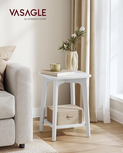 VASAGLE MAEZO Collection - Side Table, 2-Tier Small Square End Table, Nightstand with Tapered Legs, Curved Transitions, for Small Spaces, Living Room, Bedroom, Cloud White ULET236W01 - color: Cloud White, size: 1 pack