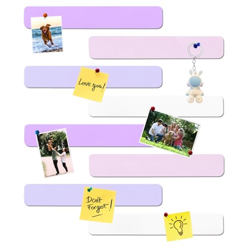 8Pcs Rectangle Felt Cork Board Bar Strips with 35 Pushpins, Self-Adhesive Bulletin Board Strips for Office School Home Wall Decor Stickers Memos Schedules Photos Display -Purple+Pink - color: C- Purple & Pink, size: Rectangle