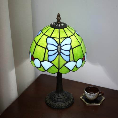 Tiffany Stained Glass Table Lamp Green Butterfly Style 8inch Cute and Unique Bedside Table lamp, Living Room Dining Room Bedroom Decoration Desk lamp Atmosphere lamp Creative Gift - color: Green