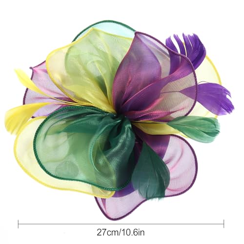 Fascinators Hats with Gloves Set for Women 20s 50s Cocktail Tea Party Wedding Costume Headwear - color: 03-green Purple Yellow