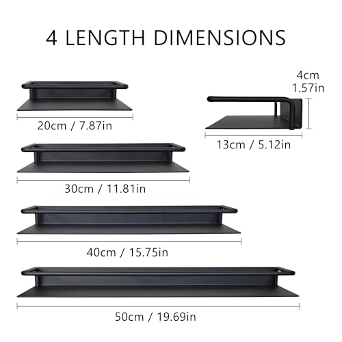 JOOM Metal Wall Floating Shelf - Metal Wall Shelf, Black Floating Shelf, Small Bathroom Shelf, (Black, 16Inch) - color: Black, size: 16 Inch-Upgraded Fence