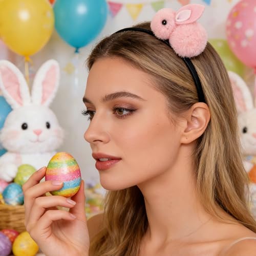 Pvoiue Easter Bunny Headband - Cute Plush Rabbit Hair Band for Women - color: Pink