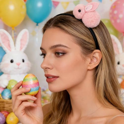 Pvoiue Easter Bunny Headband - Cute Plush Rabbit Hair Band for Women - color: Pink