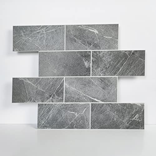 COLAMO Luxury 5-Sheet Dark Gray Peel and Stick Large Subway Tile Faux Stone Marble Tile for Kitchen Backsplash,RV Self Stick On Accent Wall Tile Stickers, 12”x12” Adhesive Mosaic Tiles for Bathroom - color: Gray, size: 5 Sheets (12"×12")