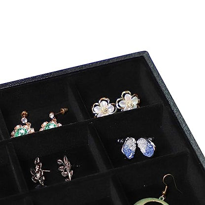Wudygirl Velevt Stackable 30 Grid Jewelry Tray Display Rings Bracelet Earring Necklace Jewelry Tray Showcase Display Organizer (30 Grid) - color: Black 30 Grid, size: 1 Pcs