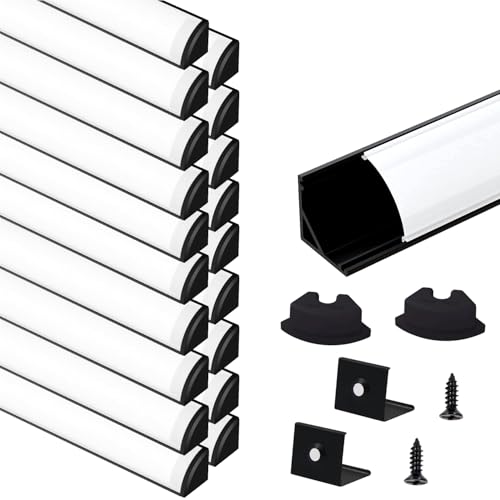 VST 20pack 3.3ft LED Channel, V Shape Led Diffuser Channel, LED Aluminum Channel System with Milky Cover, End Caps and Mounting Clips, Aluminum Profile for LED Strip Light Very Easy Installation - color: Black & Milky, size: 3.3ft 20
