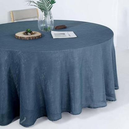 Efavormart 120" Blue Premium Faux Linen Round Tablecloth | Textured Wrinkle Free Tablecloth - color: Blue, size: 120" (Round)