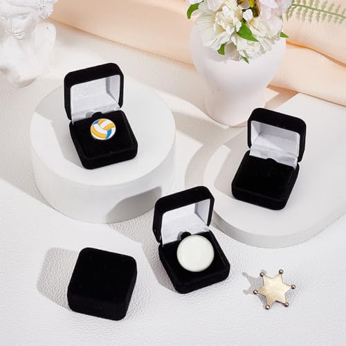 PH PandaHall 6pcs Velvet Badge Display Box, Black Jewelry Lapel Pin Gift Box Coin Presentation Display Boxs Badge Storage Display Case for Brooch Christmas Medal Collection, 1.67 x 1.67 x 1.08 Inch - color: Black