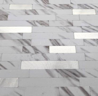 10-Sheet Peel and Stick Backsplash Tile, PVC Mixed Metal Stick on Kitchen, Bathroom Vanities, Fireplace Décor, Laundry Table(White Marble + Silver-2) - color: White Marble + Silver-2