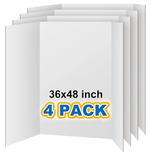 VinTS 36" x 48" Large Trifold Poster Board,4 Pack White Corrugated Foldable Project Boards for Science Fair, School Projects,Photo Displays